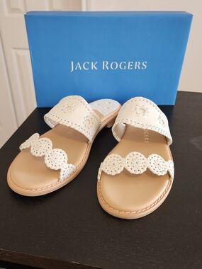 Jack Rogers NWT White Leather Slide Sandals Sz 11